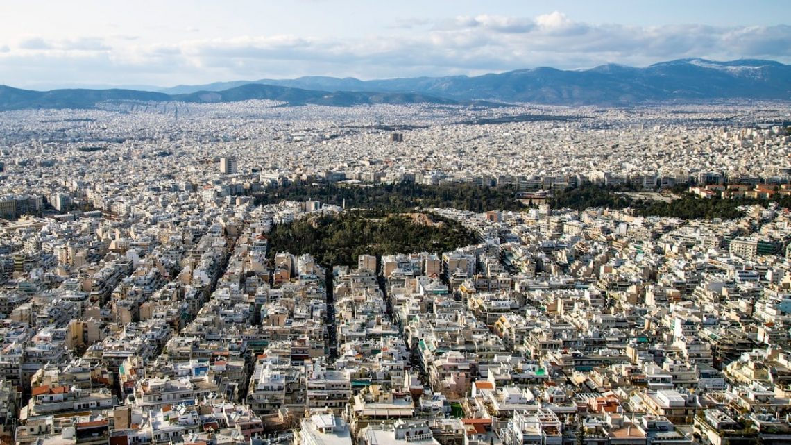 A view over Athens (Greece), where 3 million people live in white houses, from Lycabettus Hill.