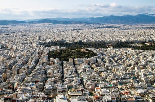 A view over Athens (Greece), where 3 million people live in white houses, from Lycabettus Hill.